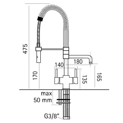 Osmio Azzurra Breve Brushed Chrome 3-Way (Tri-flow) Kitchen Tap Spray Hose