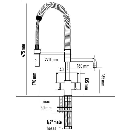 Osmio Azzurra Breve 3-Way (Tri-flow) Kitchen Tap With Spray Hose