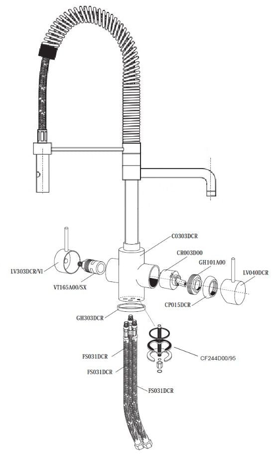Osmio Azzurra Breve 3-Way (Tri-flow) Kitchen Tap Spray Hose